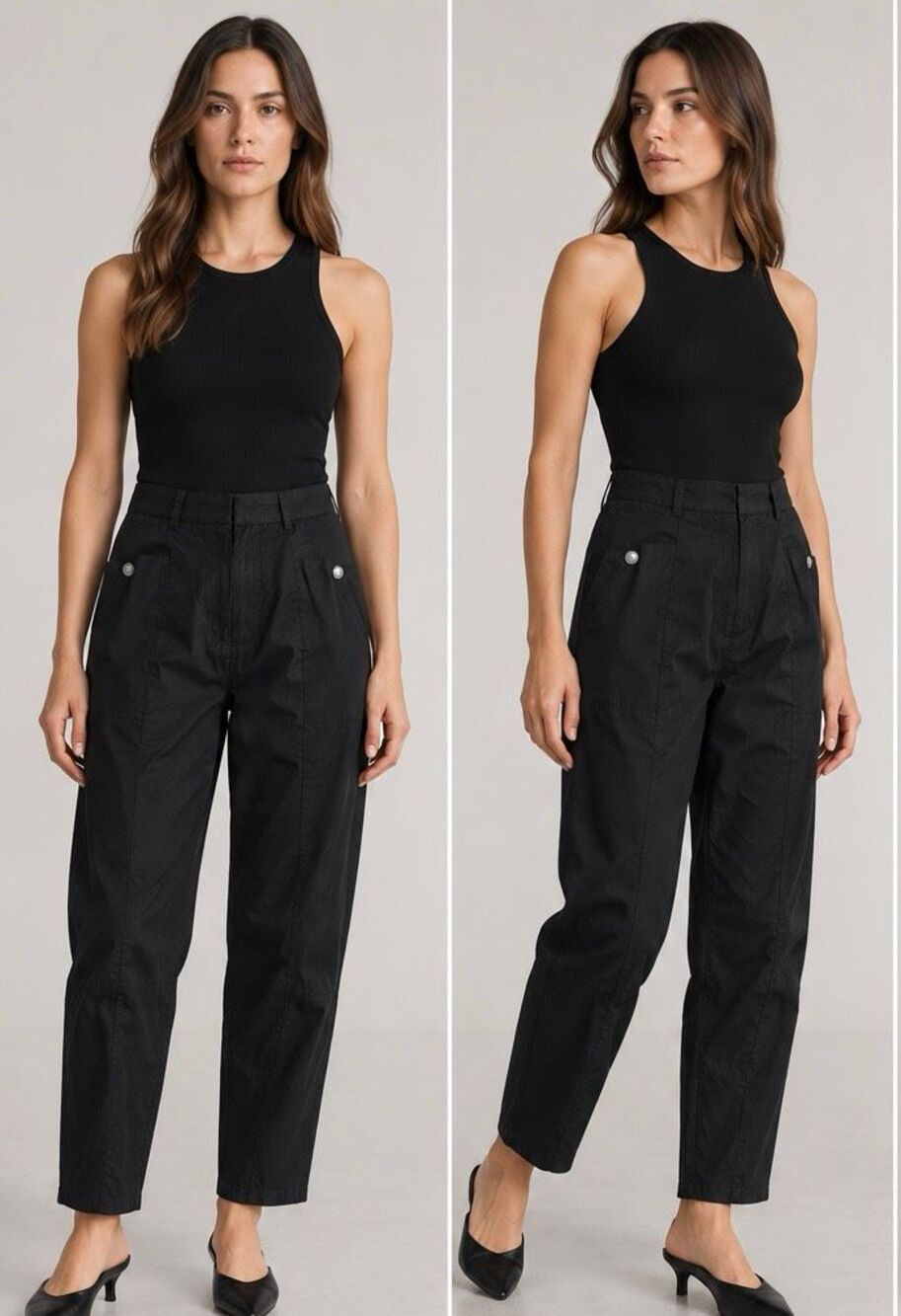 CO Black High Waist Patch Pocket Cotton Crop Pants Trousers Size 2